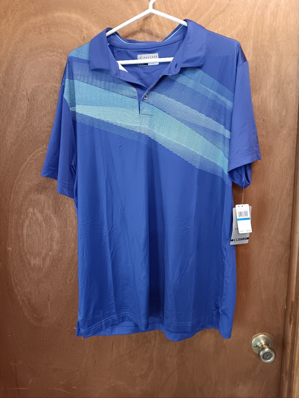 PGA TOUR  Blue Polo with Aqua Diagonal Stripe